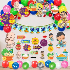 Annaprasanam Swirls hangings with Banner,Balloon, Photo Booth Props And Cardstock Cutouts Combo(Pack of 56)