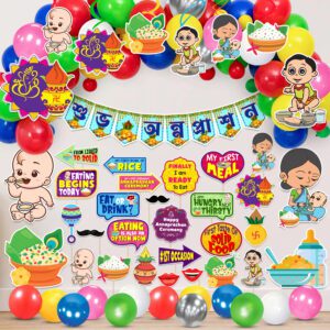 Annaprasanam Swirls hangings with Banner,Balloon, Photo Booth Props And Cardstock Cutouts Combo(Pack of 65)