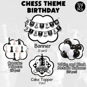 Chess Themed Party for Kids Banner,Balloons,Cake Topper & Cupcake Topper Combo (Pack of 37)