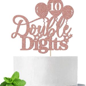 10 Double Digit Cake Toppers /10th Birthday Balloon Glitter Cake Toppers (Rose Gold)