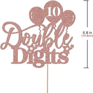 10 Double Digit Cake Toppers /10th Birthday Balloon Glitter Cake Toppers (Rose Gold)