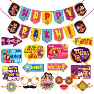 Happy Rakhi Decoration Combo Photo Booth Props+1 Set Happy Rakhi Banner (Pack of 18)
