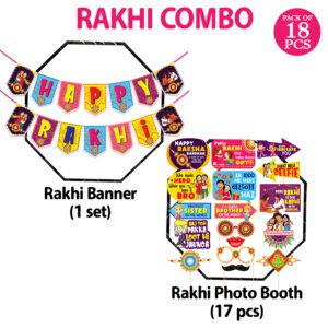 Happy Rakhi Decoration Combo Photo Booth Props+1 Set Happy Rakhi Banner (Pack of 18)