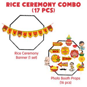 Rice Ceremony Photo Booth Props with Banner,Rice Ceremony Decorations Items( Pack Of 17)