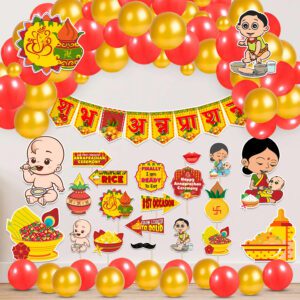 Annaprasanam Cardstock Cutout with Banner and Balloon,Photo Booth Props Combo(Pack of 65)