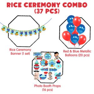 Blue16 Pcs Annaprasanam Photo Booth Props with 1 Set Banner and 20 pcs Balloon Combo(Pack of 37)