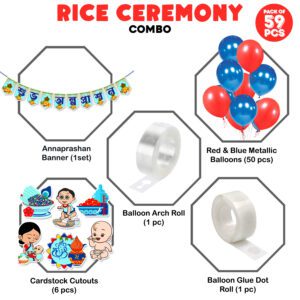 Blue Annaprasanam Cardstock Cutout with Banner and Balloon,Rice Ceremony Decorations Items Combo (Pack of 59)
