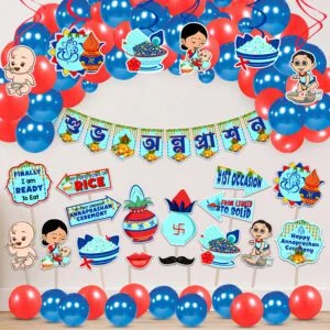 Blue Annaprasanam Swirls Hanging with Banner Balloon,Photo Booth Props Rice Ceremony Combo(Pack of 50)