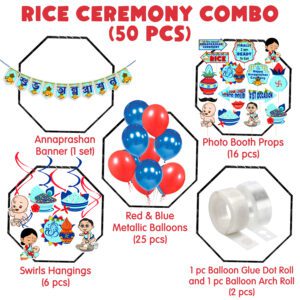 Blue Annaprasanam Swirls Hanging with Banner Balloon,Photo Booth Props Rice Ceremony Combo(Pack of 50)