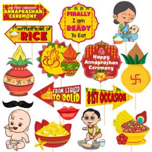 16 Pcs Rice Ceremony Photo Booth Props/Annaprashan Decoration Items