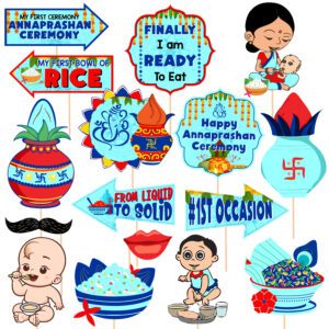 Blue 16 Pcs Rice Ceremony Photo Booth Props/Annaprashan Decoration Items ( Pack of 16)