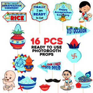 Blue 16 Pcs Rice Ceremony Photo Booth Props/Annaprashan Decoration Items ( Pack of 16)