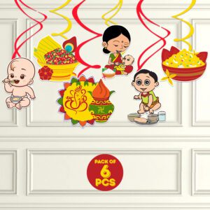 Annaprasanam Hanging Swirls/Rice Ceremony Decorations Items (Pack of 6)