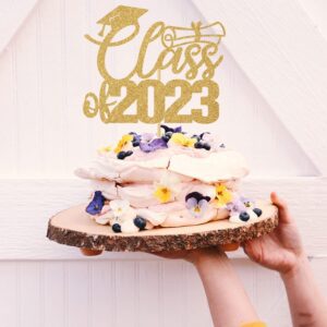 2023 Graduation Party Decoration,Congratulations Decoration, Class of 2023 Cake Topper (Gold)
