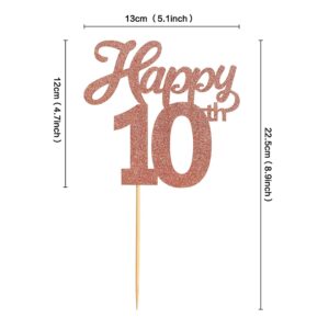 Number 10 Rose Gold Glitter Birthday Cake Topper, Happy 10th Cake Topper Cake Decorations