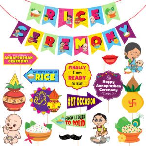Annaprasanam Photo Booth Props with Banner / Rice Ceremony Decorations Items,  ( Pack Of 17 )
