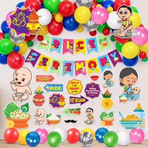 Annaprasanam Cardstock Cutout with Banner, Balloon, Photo Booth Props, Glue Dot  And Arch (Pack of 65)