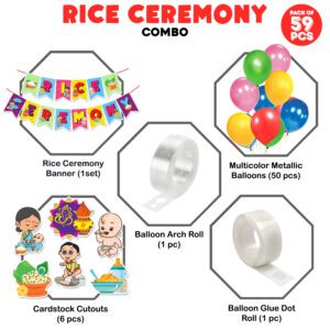 Annaprasanam Cardstock Cutout with Banner, Balloon, Glue Dot & Arch – Rice Ceremony Decorations (Pack of 59)