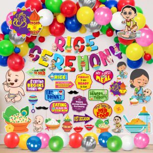 Annaprasanam Cardstock Cutout with Banner, Balloon And Photo Booth Props (Pack of 74)
