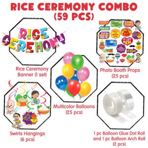 Annaprasanam Swirls Hanging with Banner, Balloon,Photo Booth Props,Rice Ceremony Decorations Items (Pack of 59)