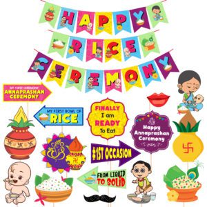 Annaprasanam Photo Booth Props with Banner Set / Rice Ceremony Props (Pack of 17)