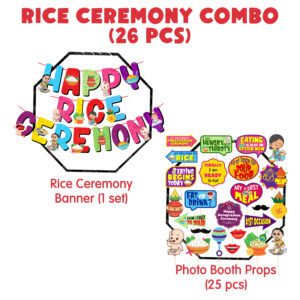 Rice Ceremony Banner with Photo Booth Props / Annaprashan Decoration Items (Pack of 26)