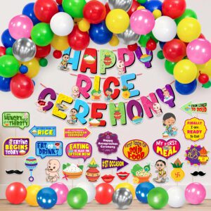 Rice Ceremony Banner ,Balloons And Photo Booth Props,Rice Ceremony Decorations Items (Pack of 66)