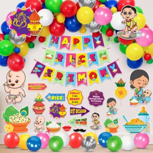 Annaprasanam Cardstock Cutout with Banner, Balloon,Photo Booth Props ,Glue Dot & Arch (Pack of 65)