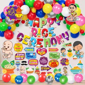 Annaprasanam Decorations Items – Cardstock Cutout with Banner and Balloon,Photo Booth Props (Pack of 74)