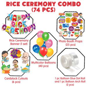 Annaprasanam Decorations Items – Cardstock Cutout with Banner and Balloon,Photo Booth Props (Pack of 74)