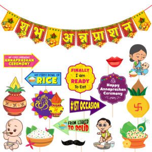 Annaprasanam Photo Booth Props with Annaprasanam Bunting Banner (Pack of 17)