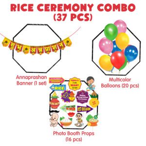 Rice Ceremony Decorations Kit – Photo Booth Props with Bunting Banner,Balloons (Pack of 37)