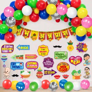 Annaprashan Decoration Items- Photo Booth Props with Annaprashan Bunting Banner & Balloons (Pack of 51)