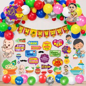 Annaprasanam Decorations kit Included Cardstock Cutout with Banner, Balloon & Photo Booth Props (Pack of 74)