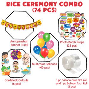 Annaprasanam Decorations kit Included Cardstock Cutout with Banner, Balloon & Photo Booth Props (Pack of 74)