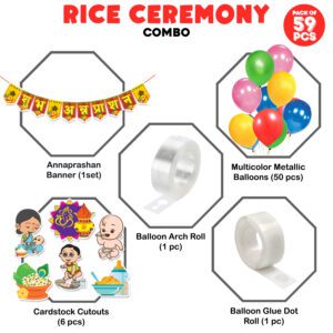 Annaprashan Decoration Items With Cardstock Cutout, Bunting Banner and Balloon (Pack of 59)