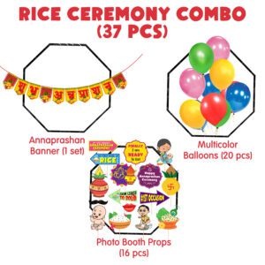 Annaprasanam Photo Booth Props with Bunting Banner Hindi Font and Balloons (Pack of 37)