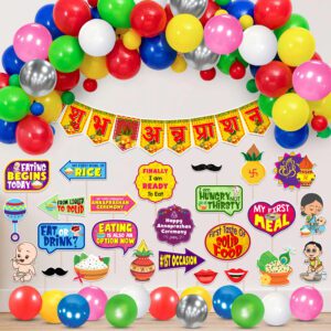 Annaprasanam Photo Booth Props with Bunting Banner Hindi Font and Balloons (Pack of 51)