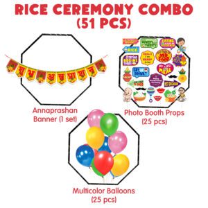 Annaprasanam Photo Booth Props with Bunting Banner Hindi Font and Balloons (Pack of 51)