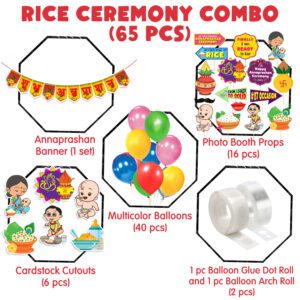Annaprasanam Cardstock Cutout with Banner Hindi Font ,Balloon And Photo Booth Props (Pack of 65)