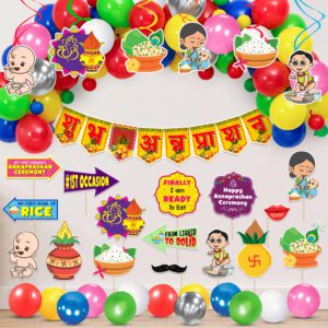 Annaprasanam Swirls with Bunting Banner Hindi Font , Balloon And Photo Booth Props (Pack of 50)