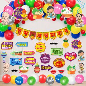 Annaprasanam Swirls with Bunting Banner Hindi Font Shubh Annaprashan, Balloon and Photo Booth Props (Pack of 59)