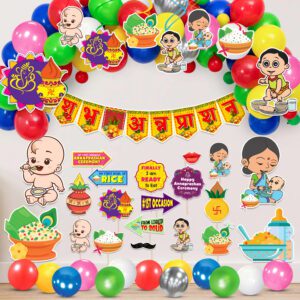 Annaprasanam Swirls with Bunting Banner Hindi Font and Balloon,Photo Booth Props,Cardstock Cutout (Pack of 56)