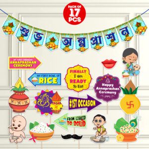 Annaprasanam Bunting Banner Bengali Font Shubh Annaprashan with photo Booth Props (pack of 17)