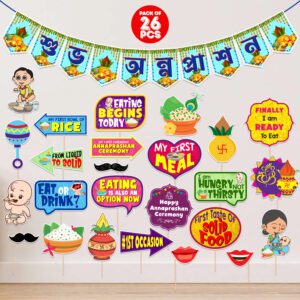 Annaprasanam Bunting Banner Bengali Font Shubh Annaprashan with photo Booth Props (pack of 26)