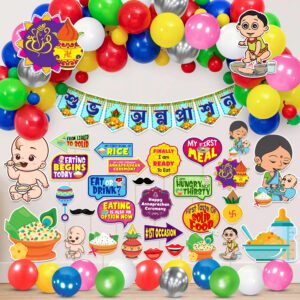 Annaprasanam Bunting Banner Bengali Font , Balloon, Cardstock Cutout &  Photo Booth (Pack of 74)