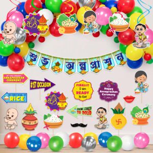 Annaprasanam Bunting Banner Bengali Font Shubh Annaprashan, Balloon, Photo Booth Props (Pack of 50)