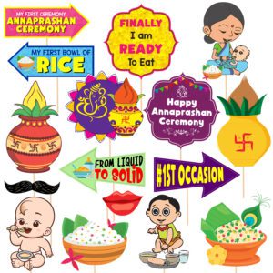 Annaprasanam Photo Booth Props / Rice Ceremony Photo Booth Props ( Pack Of 16)