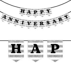 White And Silver Happy Anniversary Banner , Anniversary Decoration for Anniversary Party