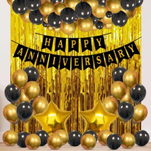 Anniversary Decoration Combo – Banner – Gold Foiled Curtain – Foil Star Balloons – Balloons   (Pack of 35)